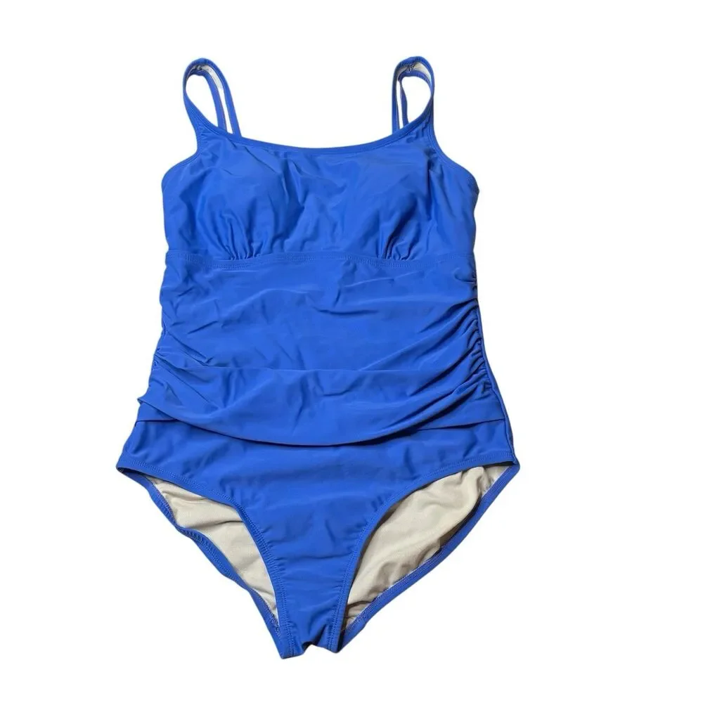 Merona Blue Swimsuit Lightly Padded Ruched One Piece Size Large preowned